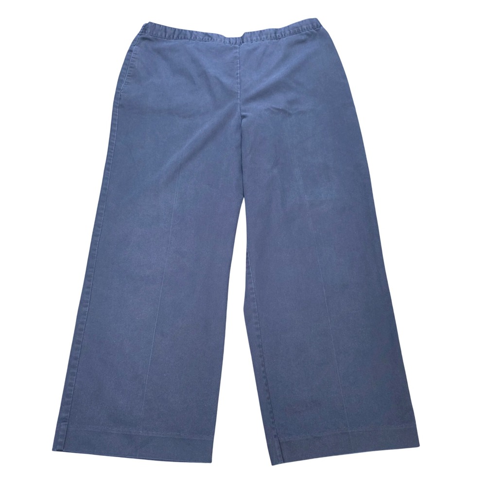 Alfred Dunner Elastic Waist Pull On Pants Women's Size 18 Navy Blue Wide Leg